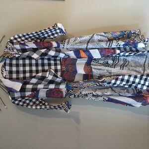 Patchwork Gingham Art To Wear Printed Colorful Open Front Light Weight Kimono